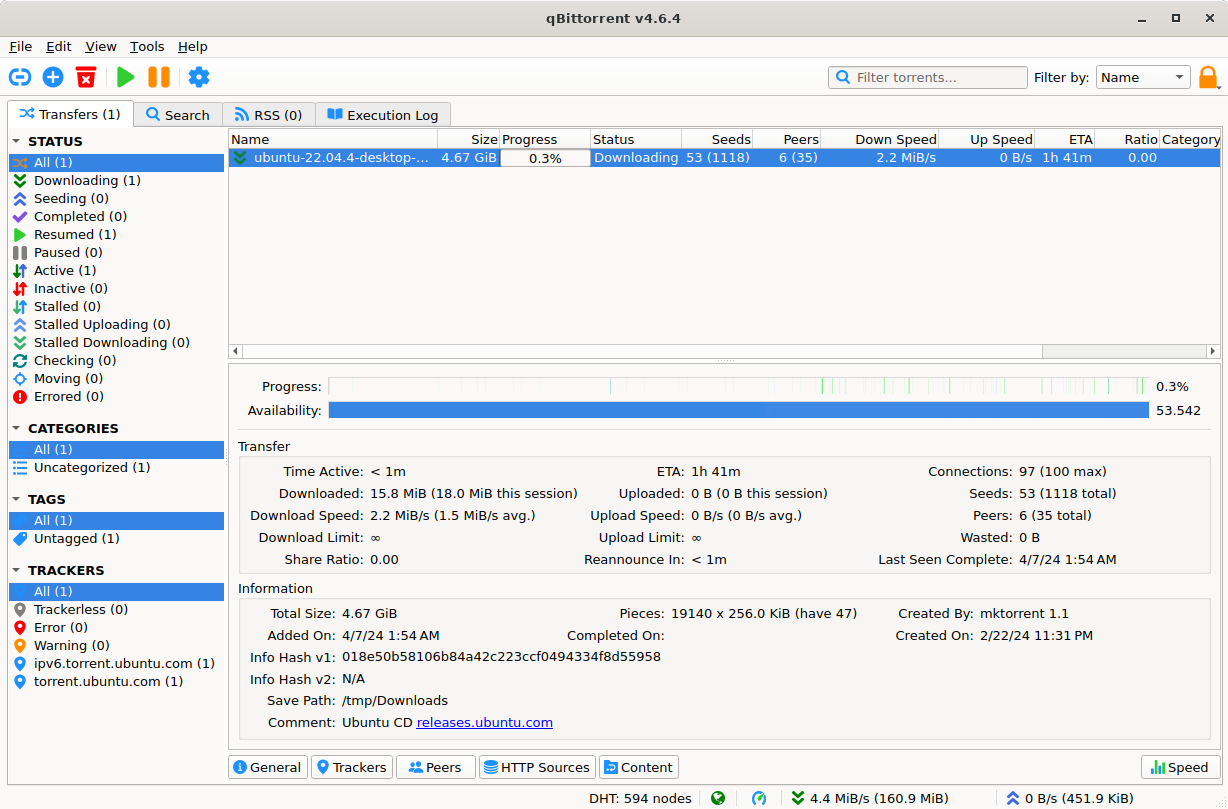 qBitTorrent Main Interface